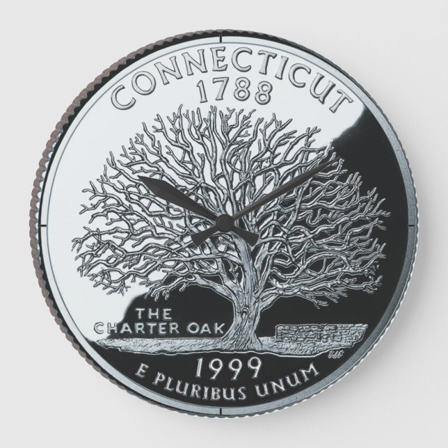 Imitate Connecticut Staat Quarter Charterbaum Große Wanduhr (Vorderseite)