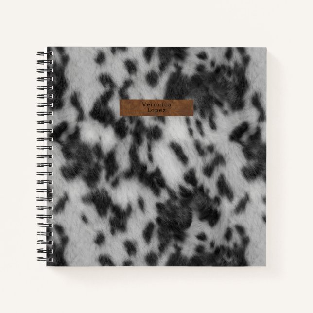 Imitate Cowhid & Leather Black & White Animal Prin Notizbuch (Vorderseite)