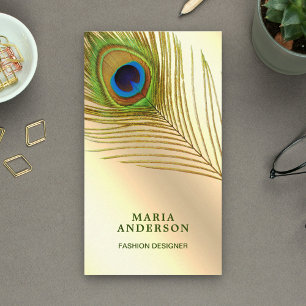 Imitate Cream Gold Foil Green Indian Peacock Fethe Visitenkarte