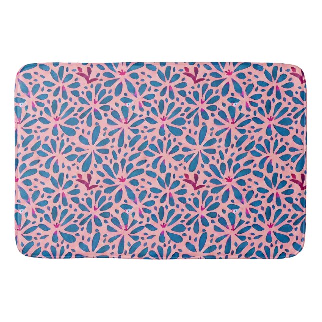 Imitate Cutout Pink Blue Folk Kunst Inspiriert Badematte (Vorderseite)