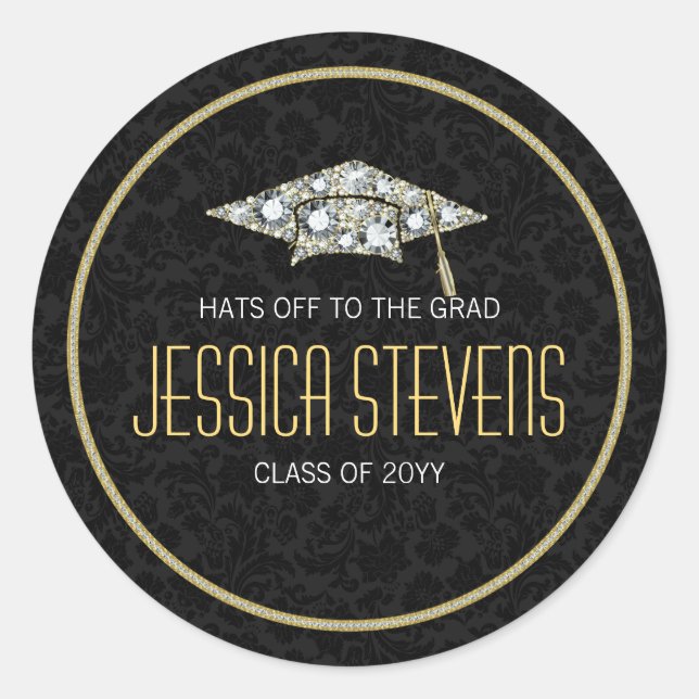 Imitate Damions und Gold Abschluss Hat 2b Runder Aufkleber (Vorderseite)