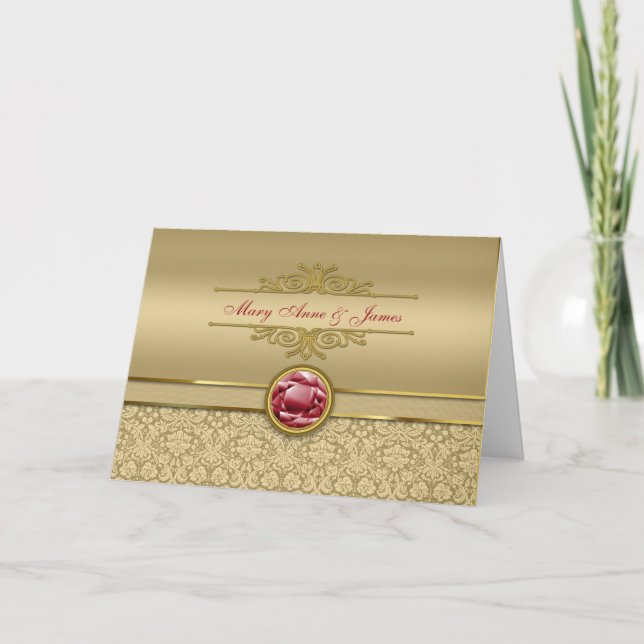 Imitate Dark Ruby Red Gemstone Metallic Gold Damas Karte (Vorderseite)