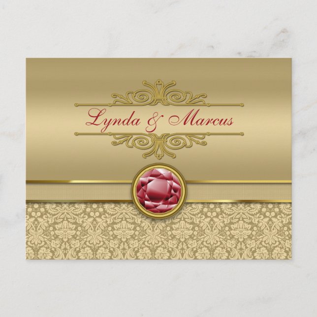 Imitate Dark Ruby Red Gemstone Metallic Gold Damas Postkarte (Vorderseite)