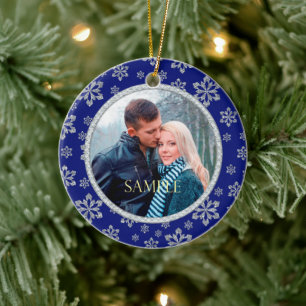 Imitate Diamond Blue Snowflake Frame Keramikornament