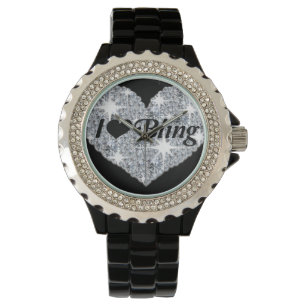 Imitate Diamond Heart 'I Liebe bling' Uhr