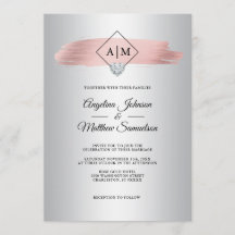 Imitate Dusty Rose Gold Foil Silver Monogram Weddi