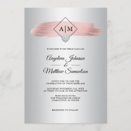 Imitate Dusty Rose Gold Foil Silver Monogram Weddi Einladung