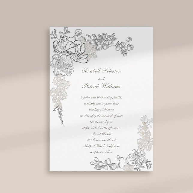 Imitate Embossed Elfenbeinpeony Calligraphy Weddin Einladung (formal traditional elegant calligraphy wedding invitation faux embossed peony ivory white classic)
