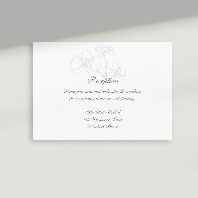 Imitate Embossed Orchid Calligrafy Empfang Hochzei Begleitkarte (formal wedding reception card rsvp reply faux embossed orchid modern classic traditional calligraphy)