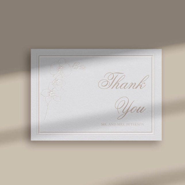 Imitate Embossed Orchid Rahmen Elfenbeinheirat Vie Dankeskarte (faux embossed orchids double frame modern classic wedding reception thank you card ivory)