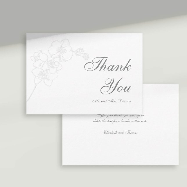 Imitate Embossed Orchids Art Formal Wedding Vielen Dankeskarte (formal wedding thank you card faux embossed orchid floral modern classic traditional calligraphy)