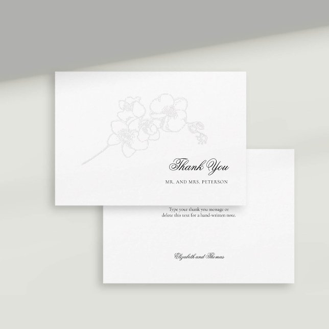 Imitate Embossed Orchids Elegant Wedding Vielen Da Dankeskarte (formal wedding thank you card faux embossed orchid floral modern classic typography calligraphy)