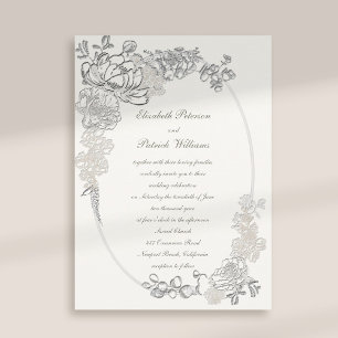 Imitate Embossed Peonies Calligraphy Pearl Wh Wedd Einladung