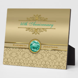 Imitate Emerald Gemstone Metallic Shiny Gold Damas Fotoplatte