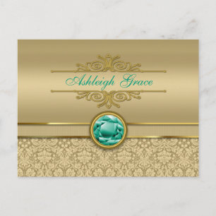 Imitate Emerald Gemstone Metallic Shiny Gold Damas Postkarte