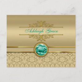 Imitate Emerald Gemstone Metallic Shiny Gold Damas Postkarte