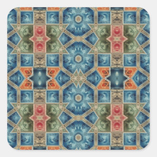 Imitate Fantasy Postage Briefmarke Collage 9 Scrap Quadratischer Aufkleber