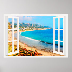 Imitate Fenster mit Strand Poster