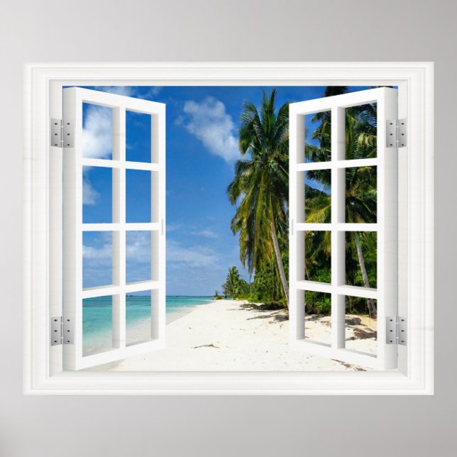 Imitate Fenster mit Strand und Ozean Custom Größe! Poster (Vorne)