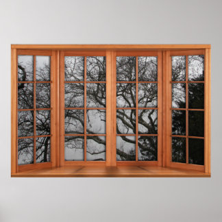 Imitate FensterIllusion aus Holz - Winterblick Poster