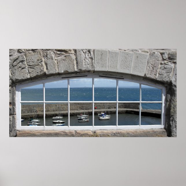 Imitate Fensterleiste mit Blick auf den Fischereih Poster (Vorne)