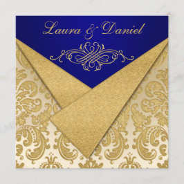 IMITATE FLAPS Blau, Gold Damask Empfang einladen Einladung