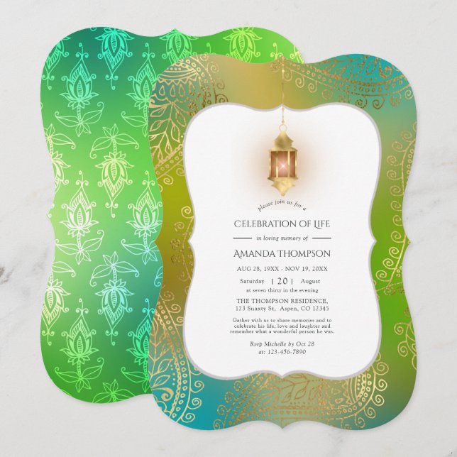 Imitate Foil Arabian Bollywood Feier des Lebens Einladung (Vorne/Hinten)