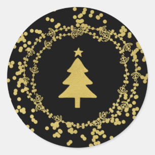 Imitate Foil Christmas Tree Round Sticker - Gold B