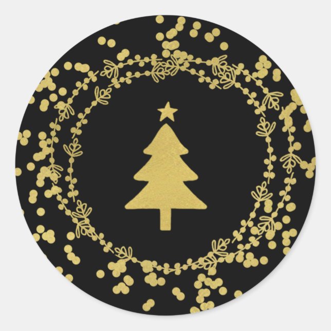 Imitate Foil Christmas Tree Round Sticker - Gold B (Vorderseite)