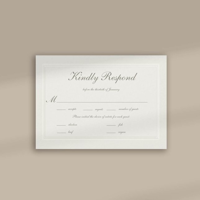 Imitate formell elegant Hochzeitsfeier UAWG (formal traditional wedding RSVP response card faux embossed cream ecru frame calligraphy classic)