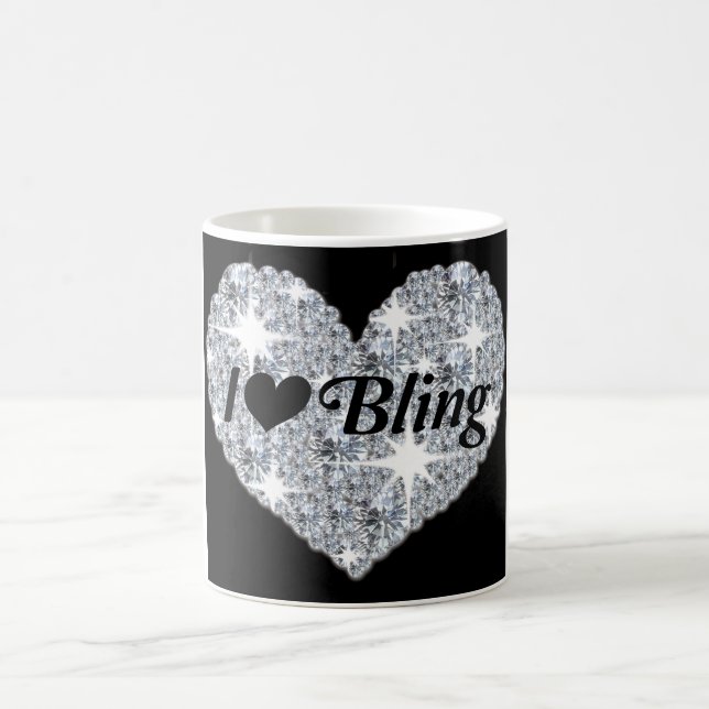 Imitate funkeln Diamant I Liebe Bling Herzdesign T Tasse (Mittel)