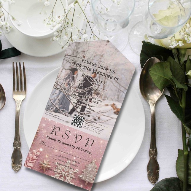 Imitate funkeln immer Pink Silver Foto QR Code All In One Einladung (Von Creator hochgeladen)