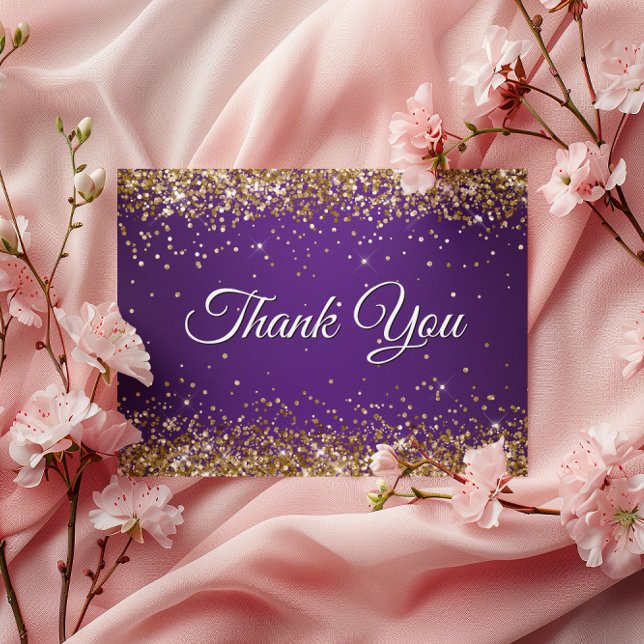 Imitate Funkelnd Gold Glitzer Royal Lila Vielen Da Postkarte (Faux Sparkly Gold Glitter Purple Thank You Postcard)
