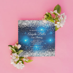 Imitate Funkelnd Silver Glitzer Celestial Blue Einladung