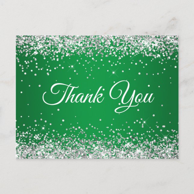 Imitate Funkelnd Silver Glitzer Hellgrün Danke Postkarte (Vorderseite)
