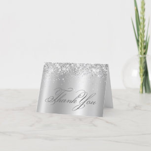 Imitate Funkelnd Silver Glitzer Satin Ombre Foil Dankeskarte