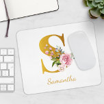 Imitate für die Blumenmonogramm - Goldname Erstper Mousepad<br><div class="desc">Niedlicher Name Initial floral monogramm</div>