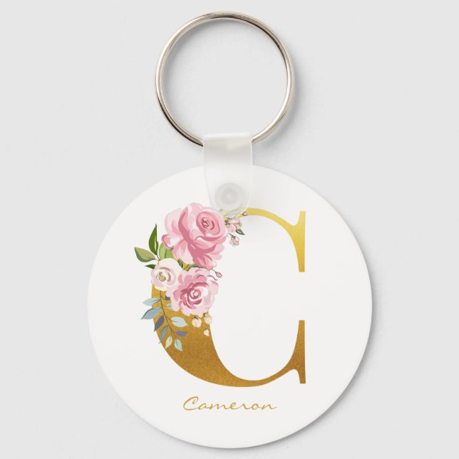 Imitate für die Blumenmonogramm - Goldname Erstper Schlüsselanhänger (Vorderseite)