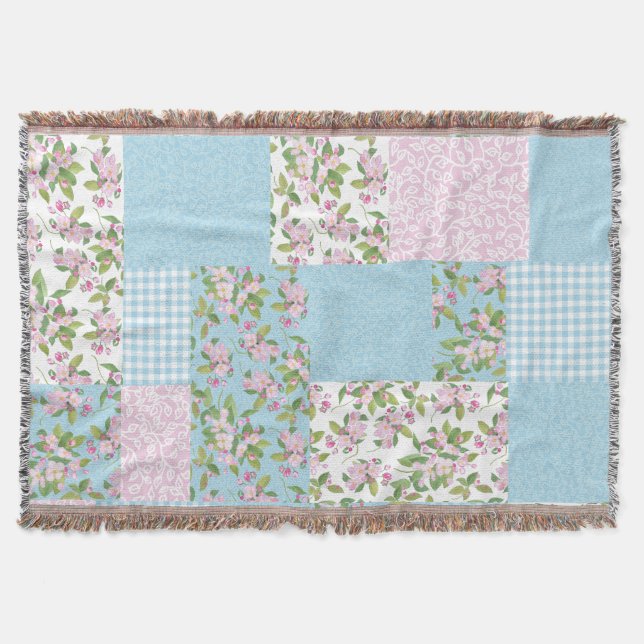 Imitate für Rosa, Blau, Grüne Apple Blossom Patchw Decke (Vorderseite)