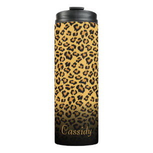 Imitate Fur Wild Leopard Print mit Goldname Thermosbecher