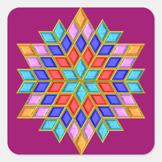 Imitate Gemstone Star Quilt Quadratischer Aufkleber (Vorderseite)