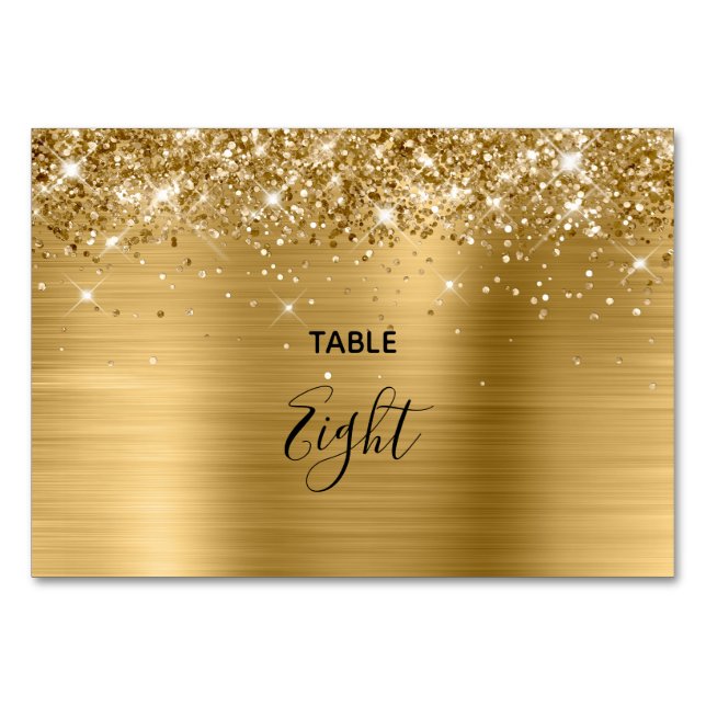 Imitate Glittery Gold Foil Wedding Tischnummer (Vorderseite)