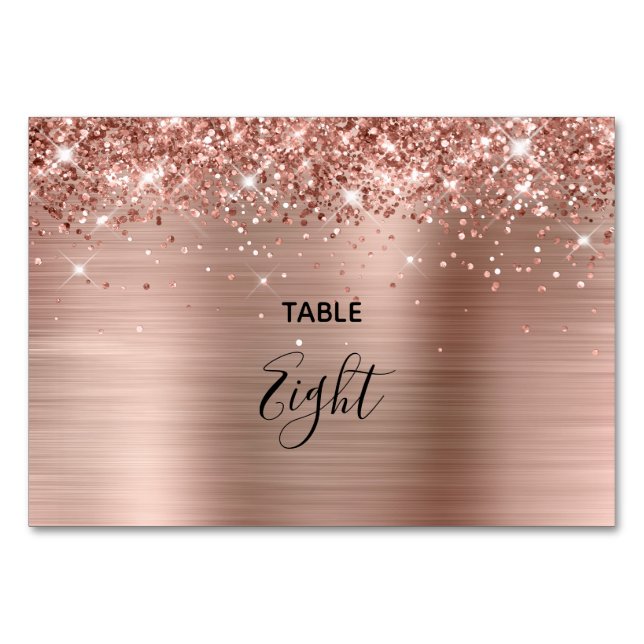 Imitate Glittery Rose Gold Foil Tischnummer (Vorderseite)
