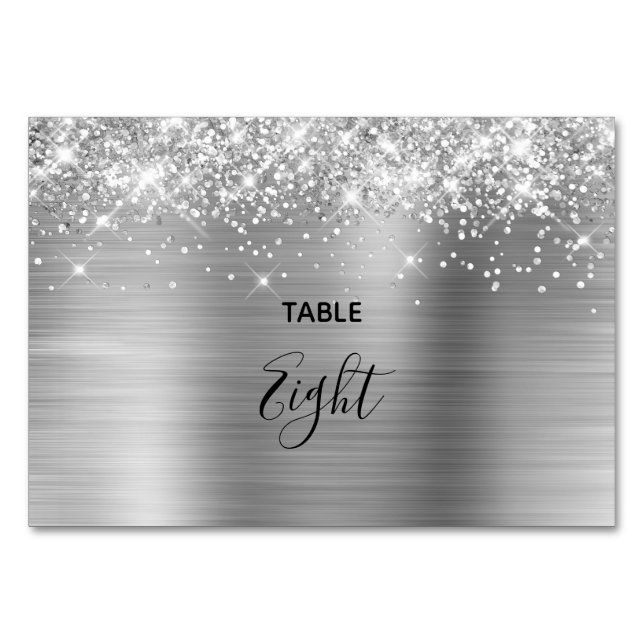 Imitate Glittery Silver Foil Wedding Tischnummer (Vorderseite)