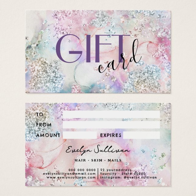 Imitate Glitzer Aquarell Geschenkkarte (Vorne & Hinten)
