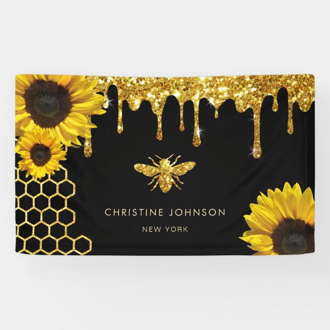 Imitate Glitzer Biene und Sonnenblumen Banner (Horizontal)