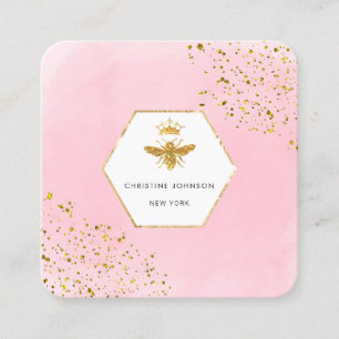 Imitate Glitzer Bienenlogo auf rosa Wasserfarbe Quadratische Visitenkarte