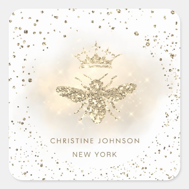 Imitate Glitzer-Bienenlogo Quadratischer Aufkleber (Vorderseite)