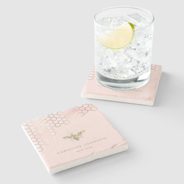 Imitate Glitzer Bienensteigung Rosa Steinuntersetzer (Seitenansicht)