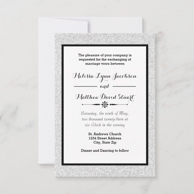 Imitate Glitzer & Black Gerahmt-3x5 Hochzeit Einla Einladung (Vorderseite)